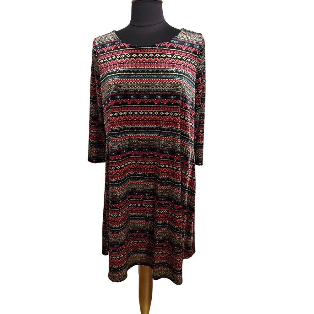 Signature By Robbie Bee, Multi-colored Print, Crushed Velvet Dress, Size Large
